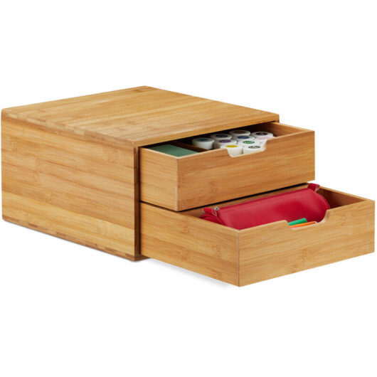 Relaxdays - Bamboo Drawer Box, Desk Organiser, Natural Look, Office Stacking Aid, hwd 18 x 30 x 31 cm, Natural