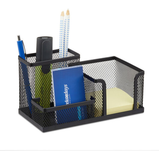 Relaxdays - Desk Organizer, Stationary Tray with Pen Holder & Note Box, hwd: 10x18.5x9.5 cm, Black